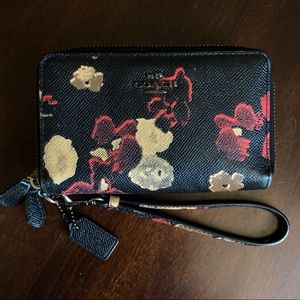 Coach Black Floral Double Zip Wristlet
